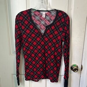 Victoria's Secret Red and Black Plaid Pajama Top